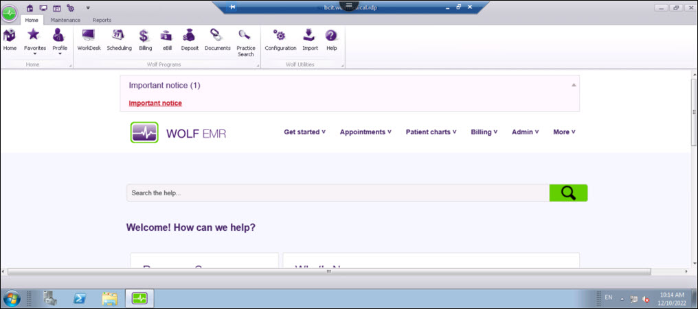 Screenshot AppsAnywhere Wolf EMR Home Page