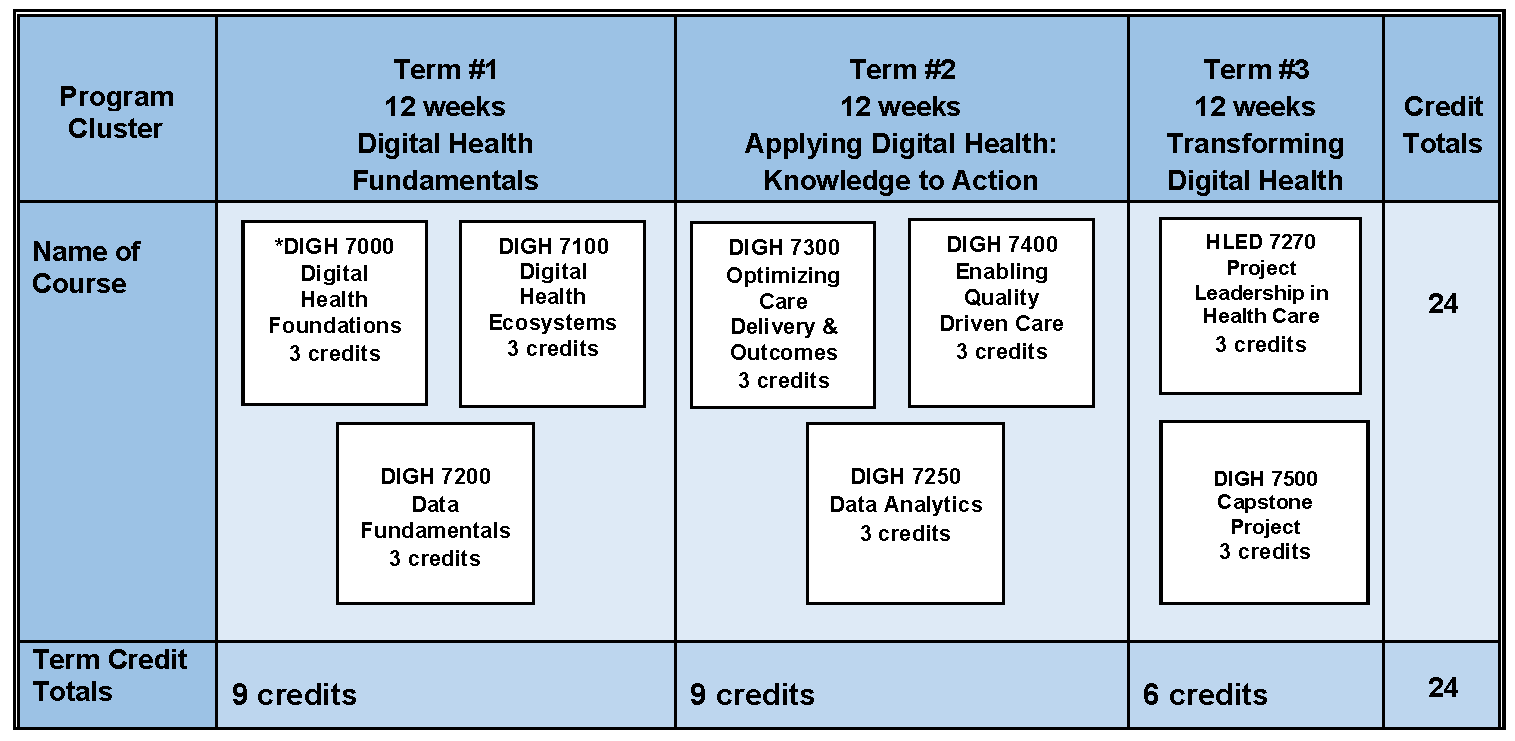 1 year program map for digital health advanced certificate