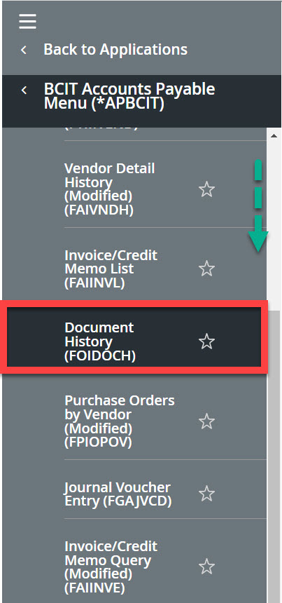 Screenshot Banner FOIDOCH Path Document History (FOIDOCH)