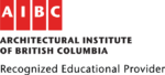 Red rectangles with the letters AIBC and text Architectural Institute of British Columbia Recognized Educational Provider