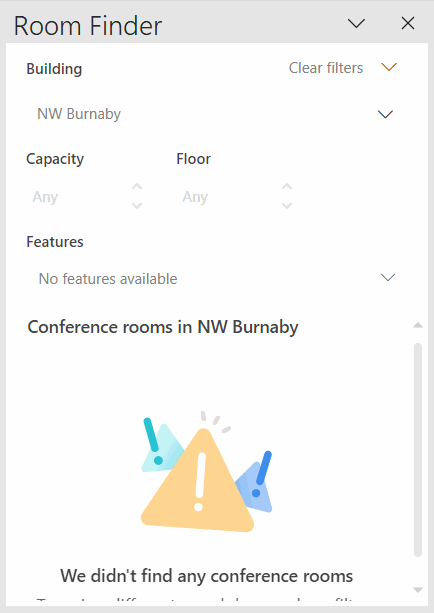 animation showing using the room finder to search for various campuses, finally choosing NW Burnaby, which displays a list of available rooms.