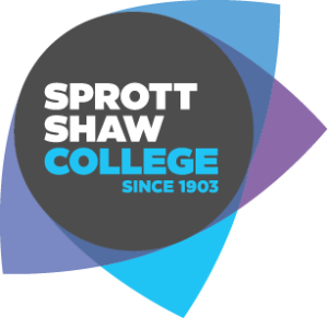 Blue and purple logo saying Sprott Shaw College Since 1903