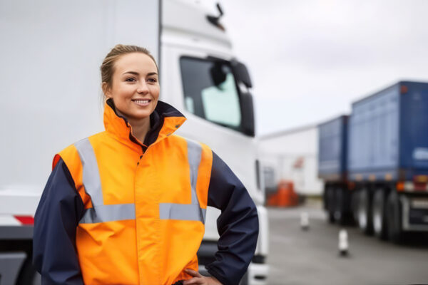 Portrait of a smiling female transportation inspector standing n