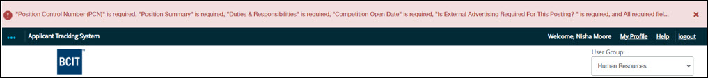 Screenshot PeopleAdmin confirmation message after submission