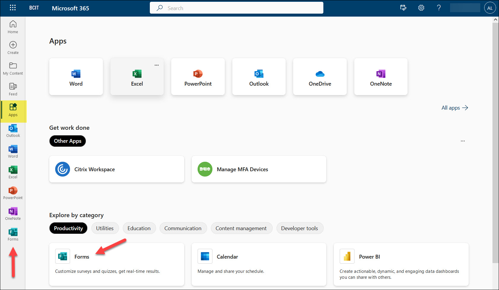 Screenshot Microsoft 365 Forms icon