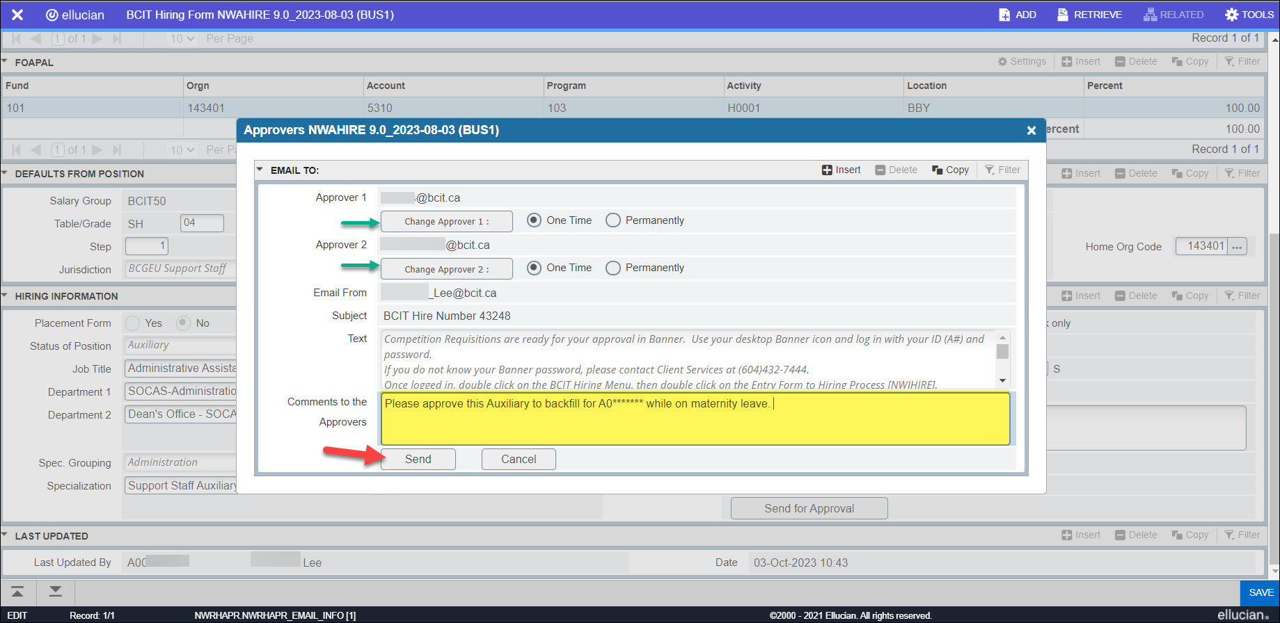 Screenshot Banner NWAHIRE Approvers window 