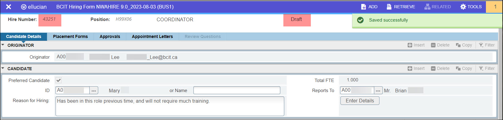 Screenshot Banner NWAHIRE Saved Successfully message