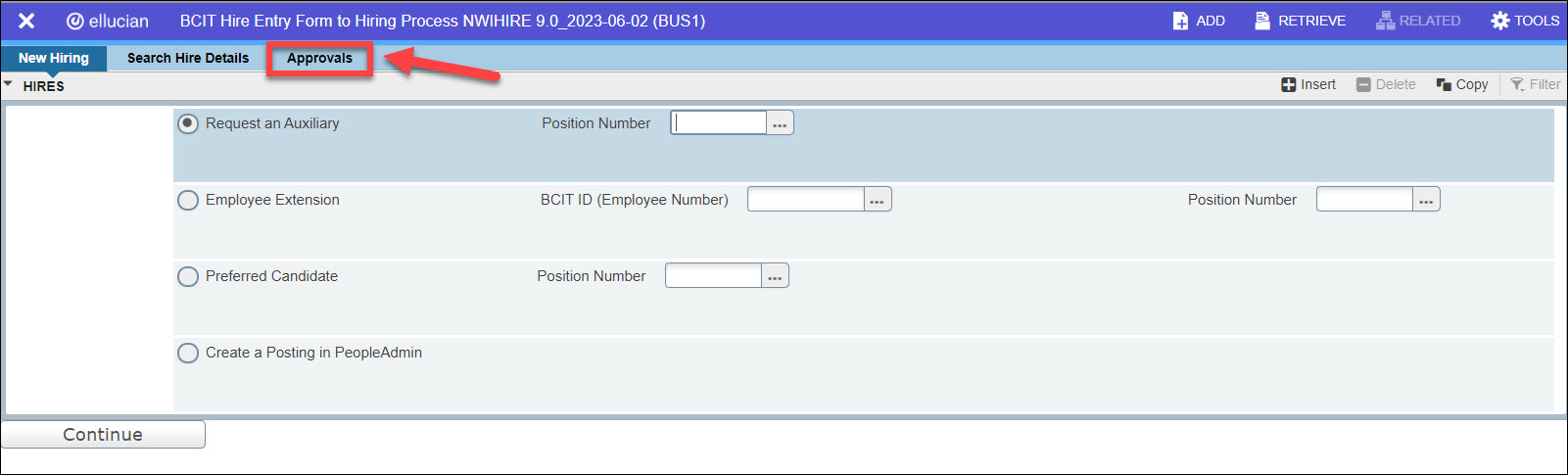 Screenshot Banner NWIHIRE Approvals tab