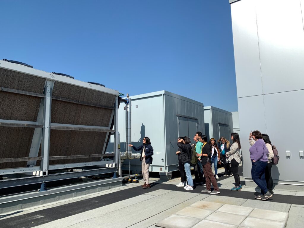 Tour group on top of the BCIT Burnaby Campus Health Sciences Centre.