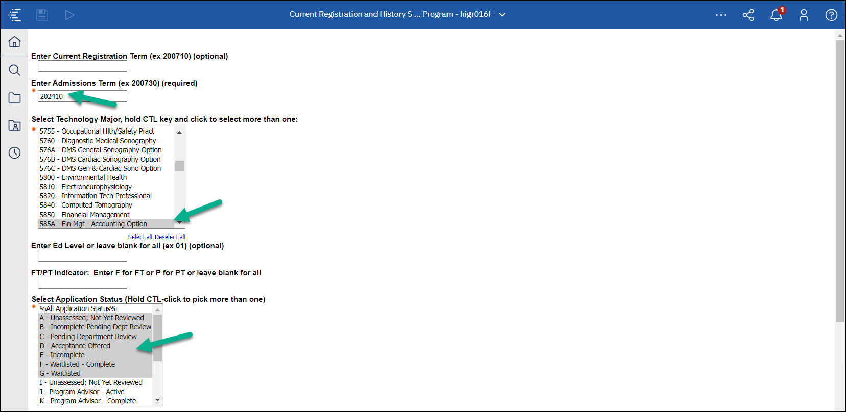 Screenshot Cognos Defaulted prompt values showing in report