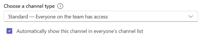 channel type selector and checked checkbox to automatically show channel