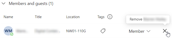 list of members and guests list showing the x button to remove a member