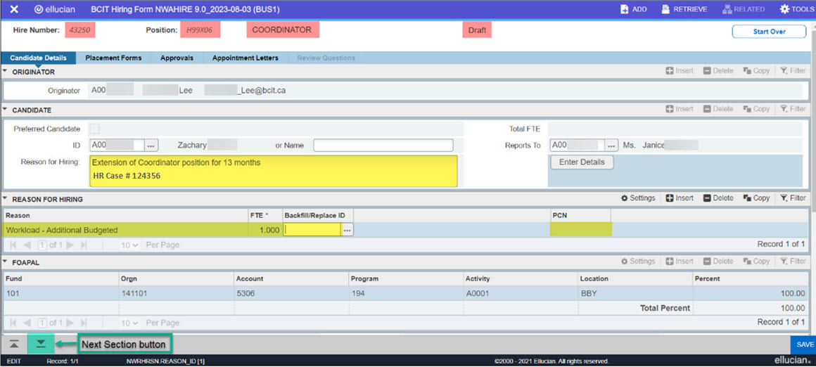 Screenshot HR NWAHIRE Auxiliaries Extension instructions