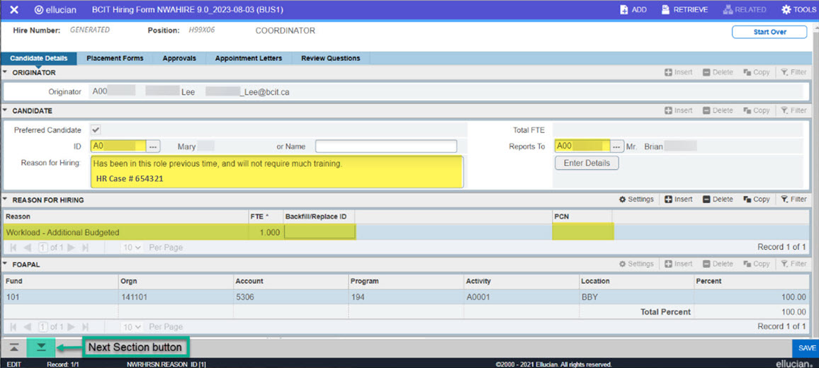 Screenshot HR NWAHIRE Preferred Candidate instructions
