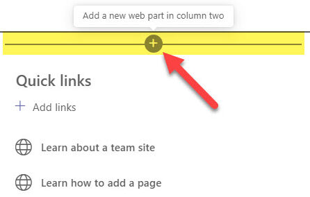 SharePoint Web Part click on + button to add 