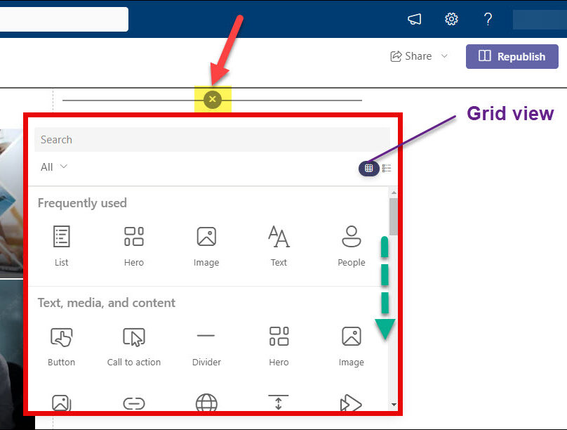 SharePoint Web Parts selecting in Grid view