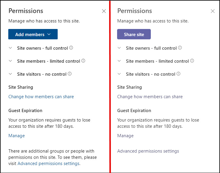 SharePoint Permissions Add member button or Share site button