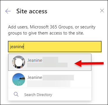 SharePoint Permissions Site access enter name