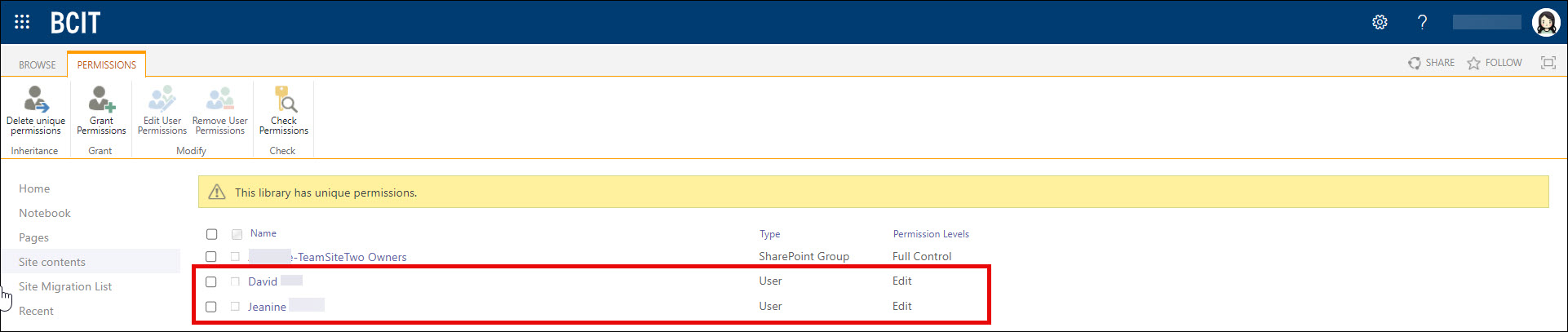 SharePoint Document Library after granting permissions to new users