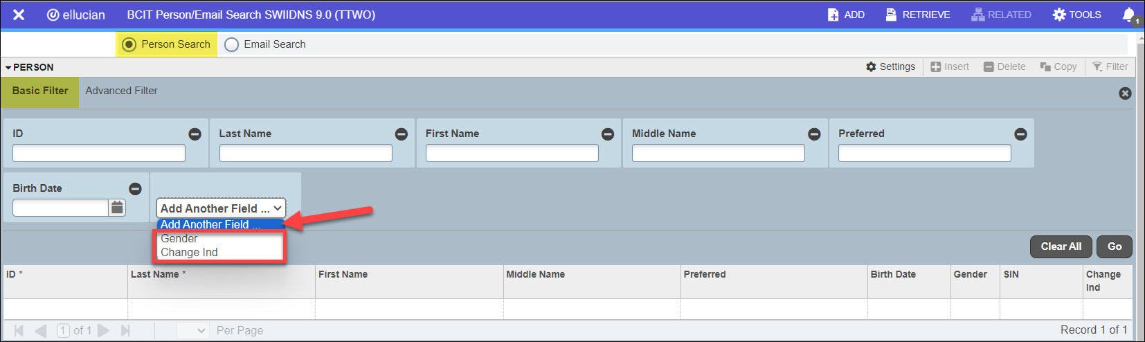 Screenshot Banner SWIIDNS Person Search and Basic filter