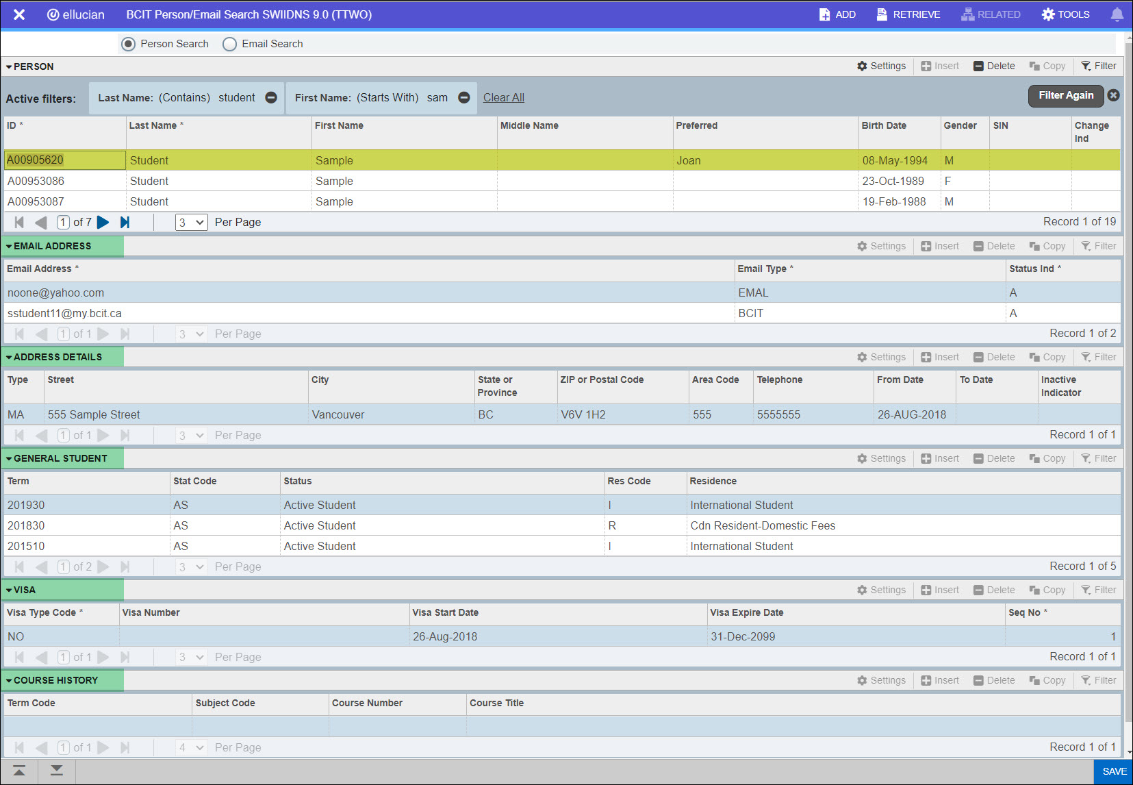 Screenshot Banner SWIIDNS search results and viewing Sections