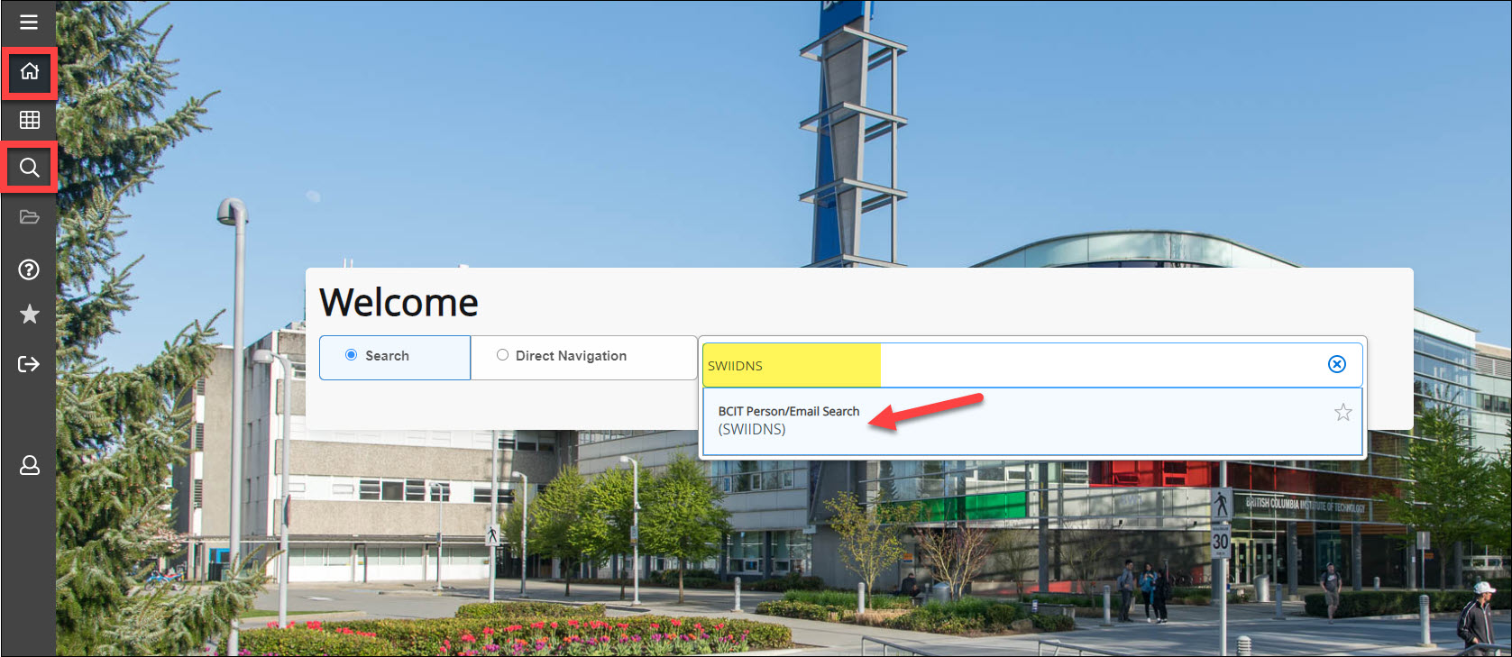 Screenshot Banner home page and enter SWIIDNS