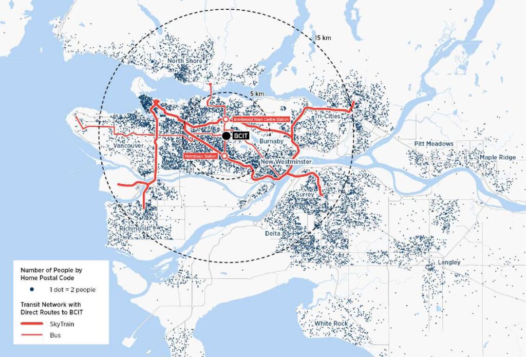 Map of staff and student commuting patterns