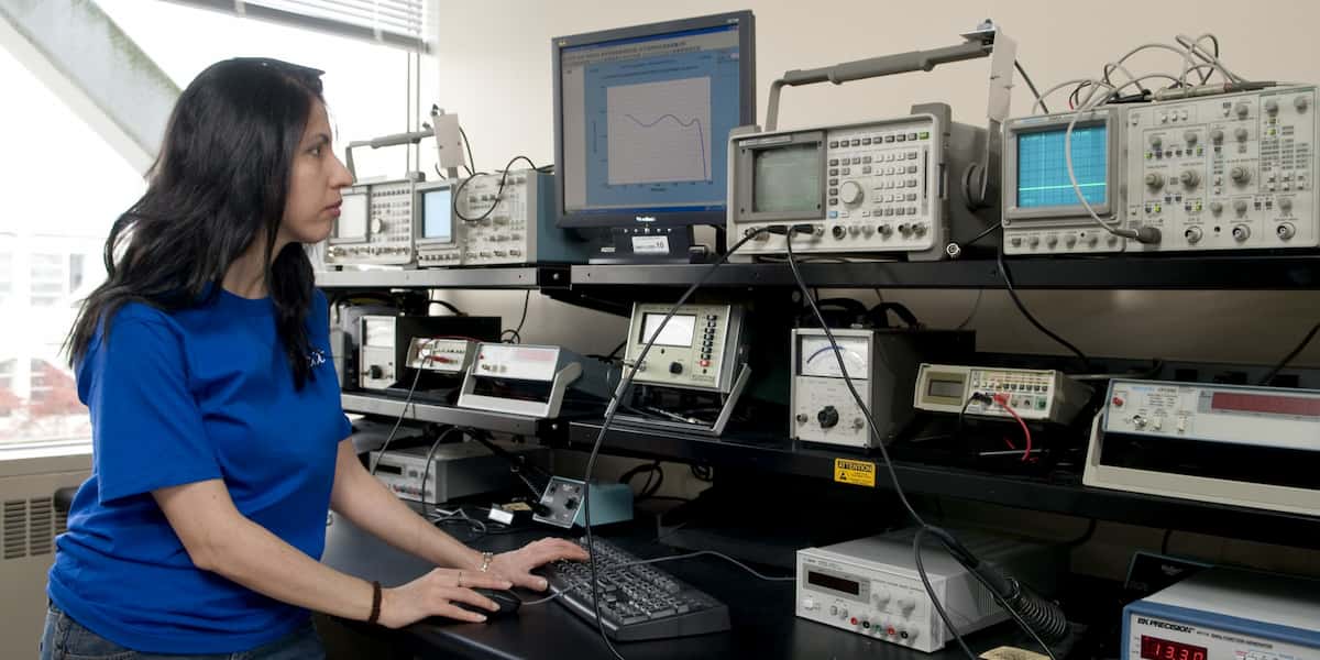 BCIT trades and telecommunications student testing out classroom tools and learning technologies during class.