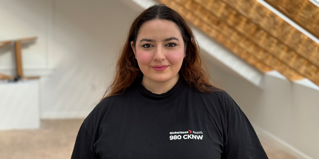 Layla Khdir BCIT Broadcast Journalism alum smiles in Global News shirt