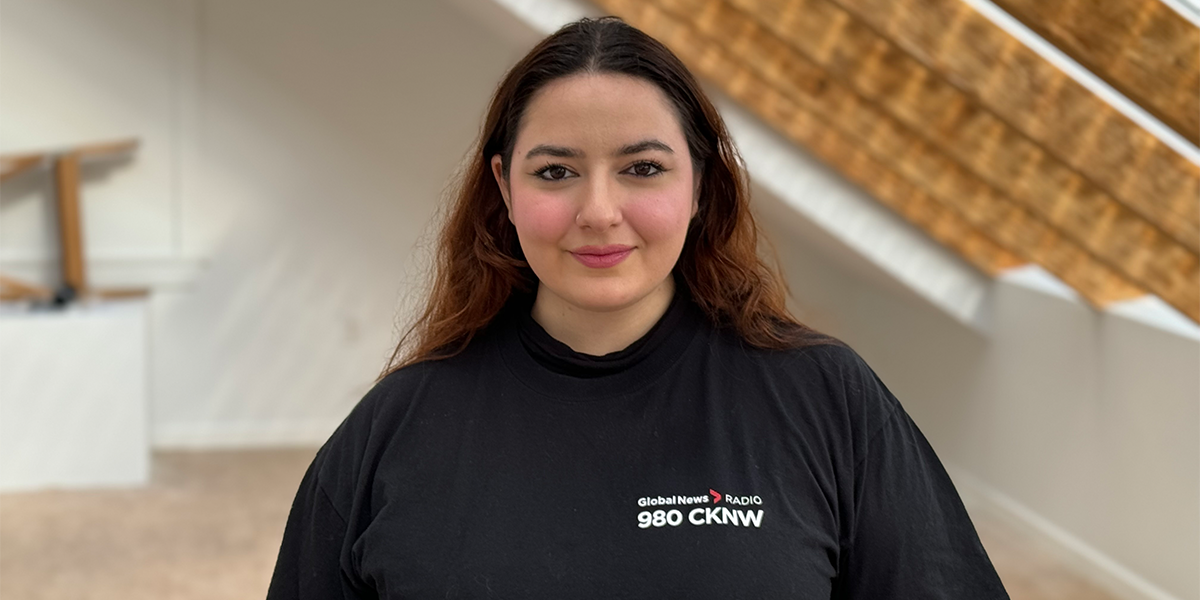 Layla Khdir BCIT Broadcast Journalism alum smiles in Global News shirt