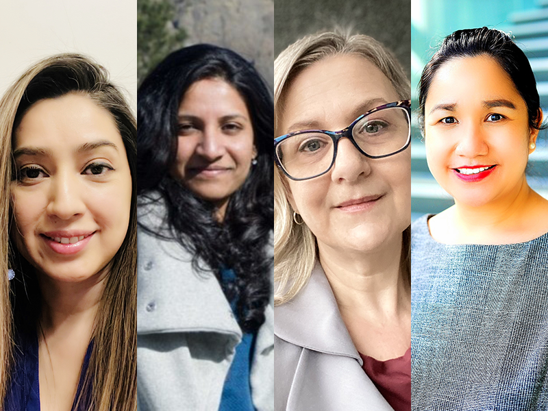 Four women of different demographics smiling in headshots