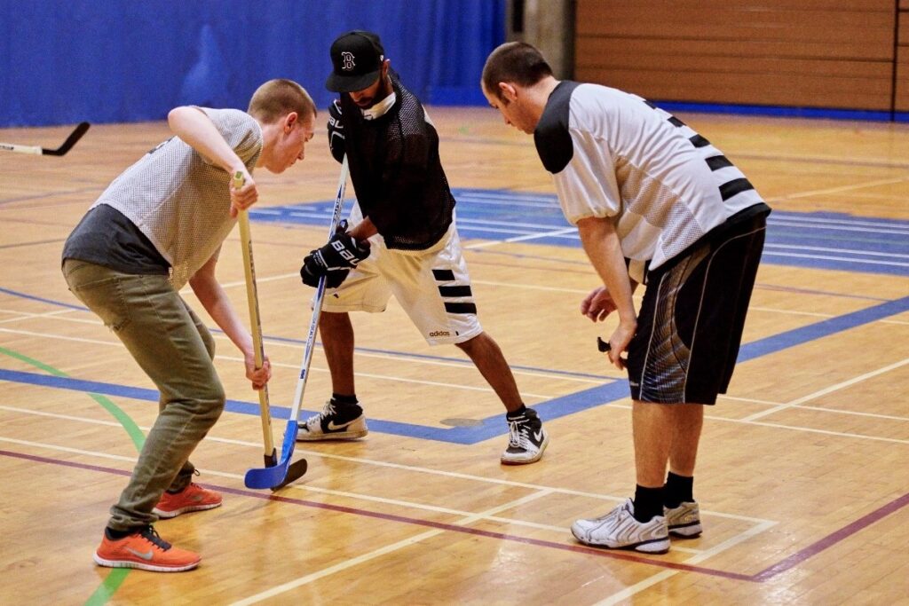 people playing floor hockey at BCIT