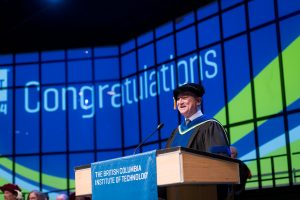 BCIT President Dr. Jeff Zabudsky addressing graduates