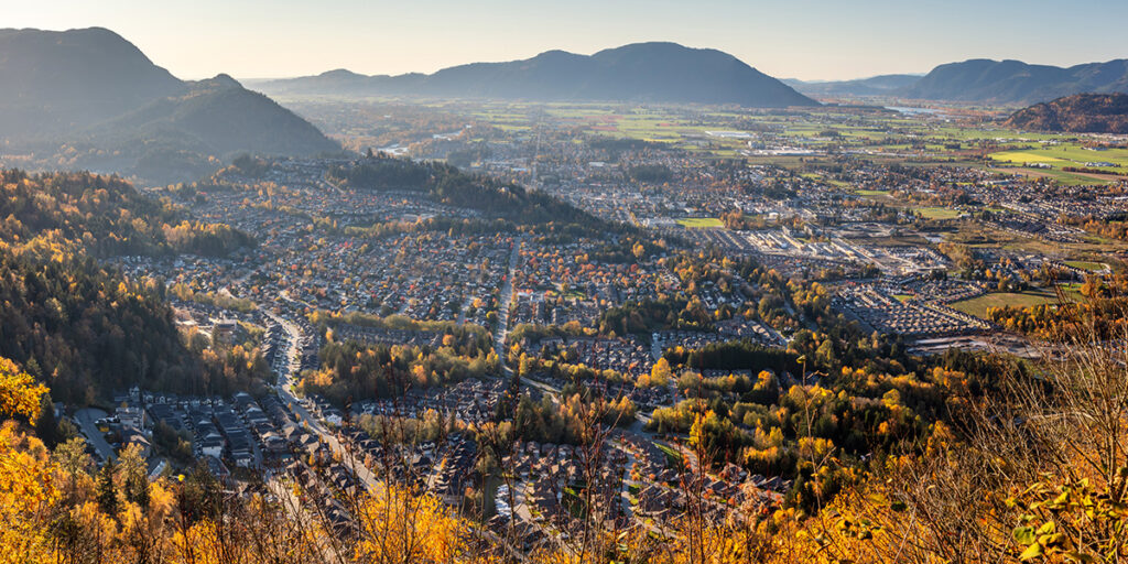 Panoramic view of Chilliwack, BC at sunset