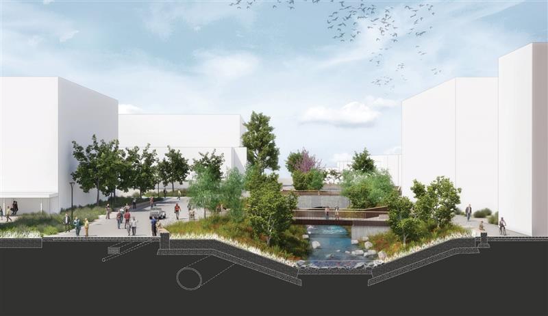 Schematic design cross-section-rendering shows some impact of the BCIT South Campus Infrastructure Renewal project.