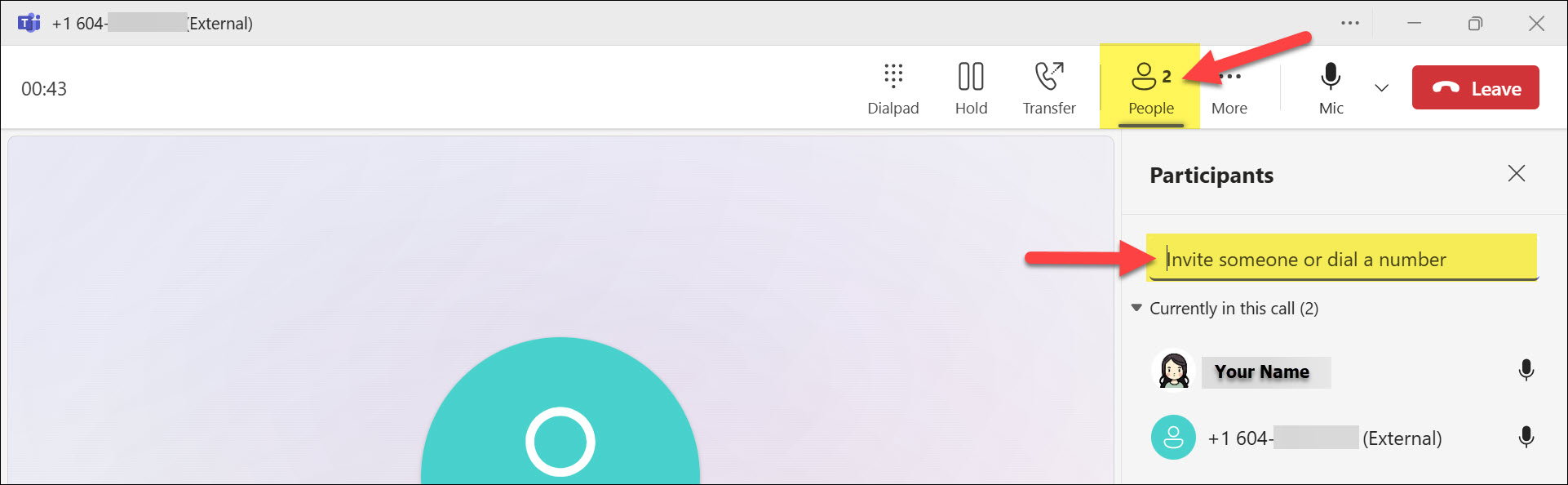 Screenshot Teams call how to conference clicking People