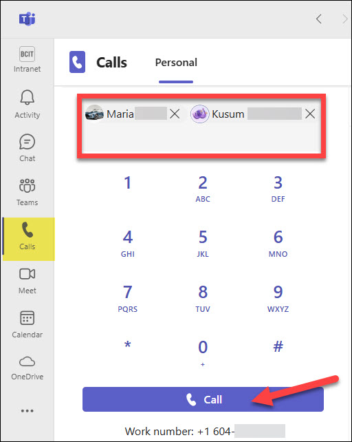 Screenshot Teams Phones making a conference call to multiple people