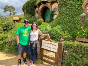Julie at Hobbiton in New Zealand.