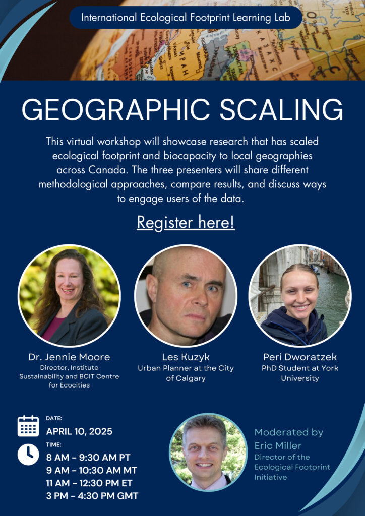 Geographic Scaling Workshop Promo Poster showing images of speakers and moderator.