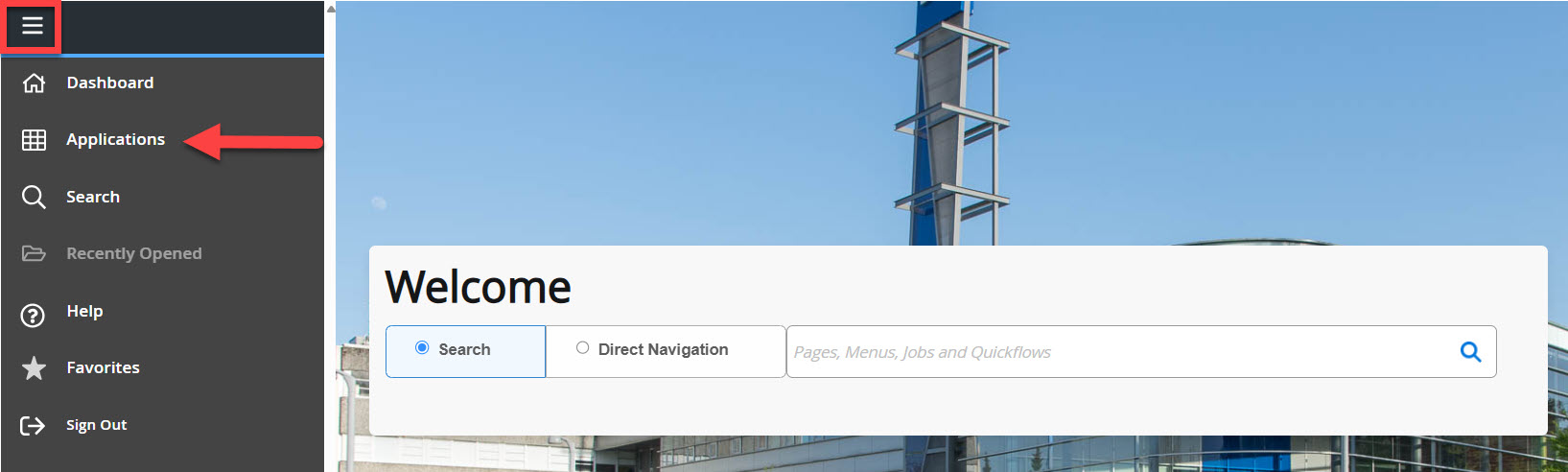 Screenshot Banner Where to find My Banner personal menu by clicking on Applications 