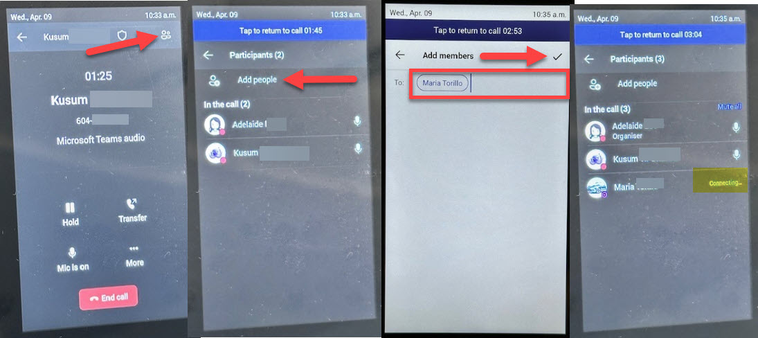Screenshot Poly CCX 400 Phone and adding a person to a conference call