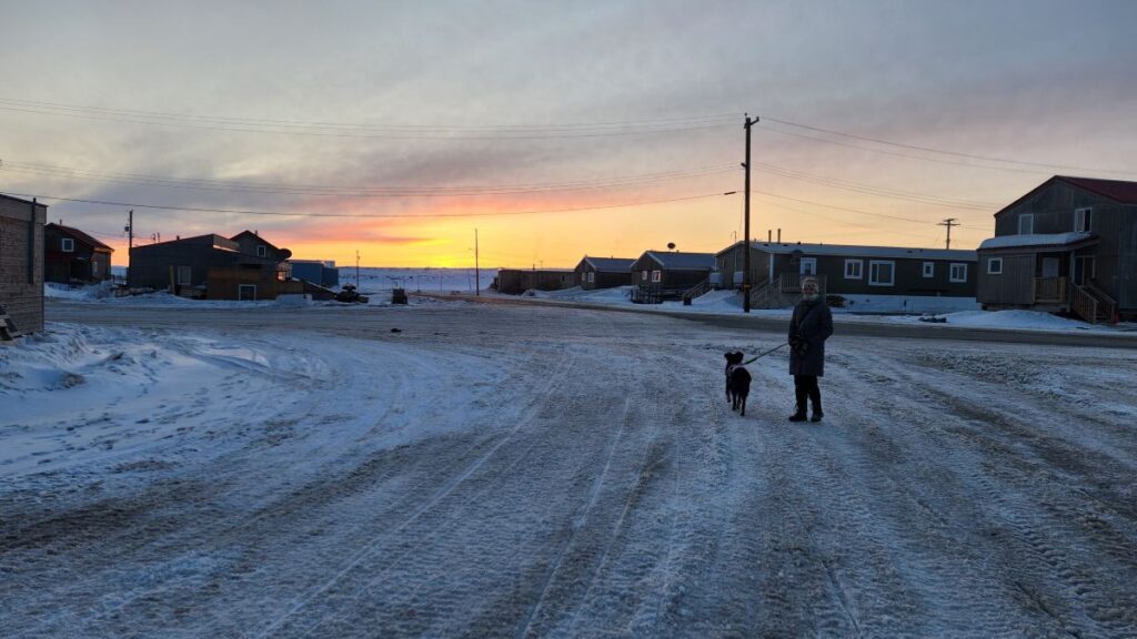 sunset or sunrise over a small northern community in NWT