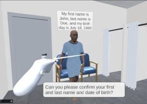 Virtual Reality image of patient approaching MRI machine