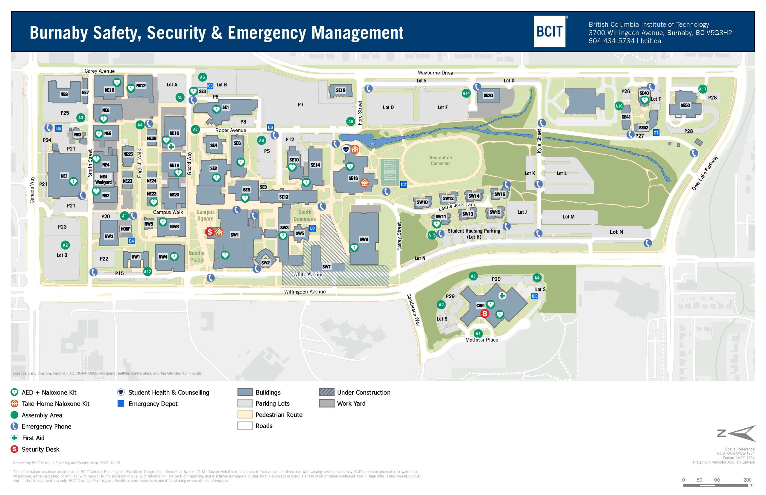 Naloxone kit map on BCIT Burnaby Campus