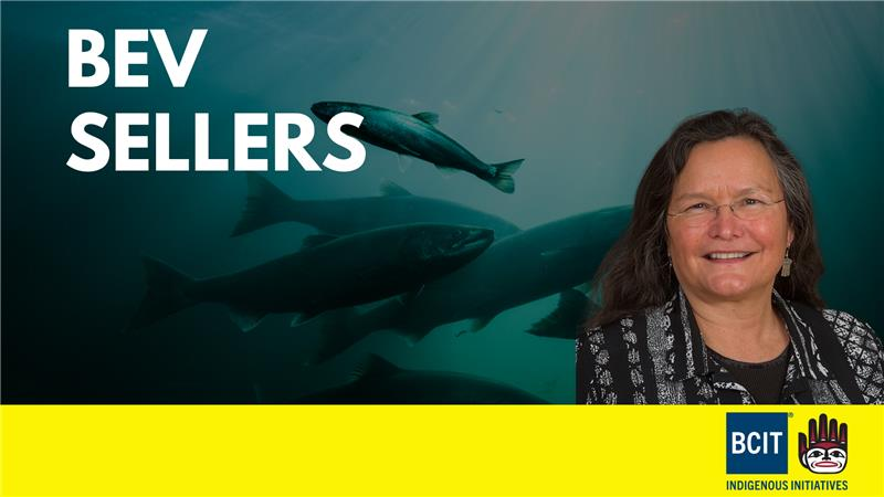 Image of author Bev Sellars and background of lake underwater.