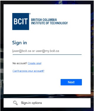 Screenshot signing into Microsoft