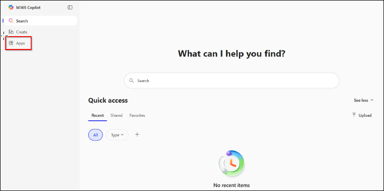 Screenshot of Office 365 and selecting Apps on left menu bar
