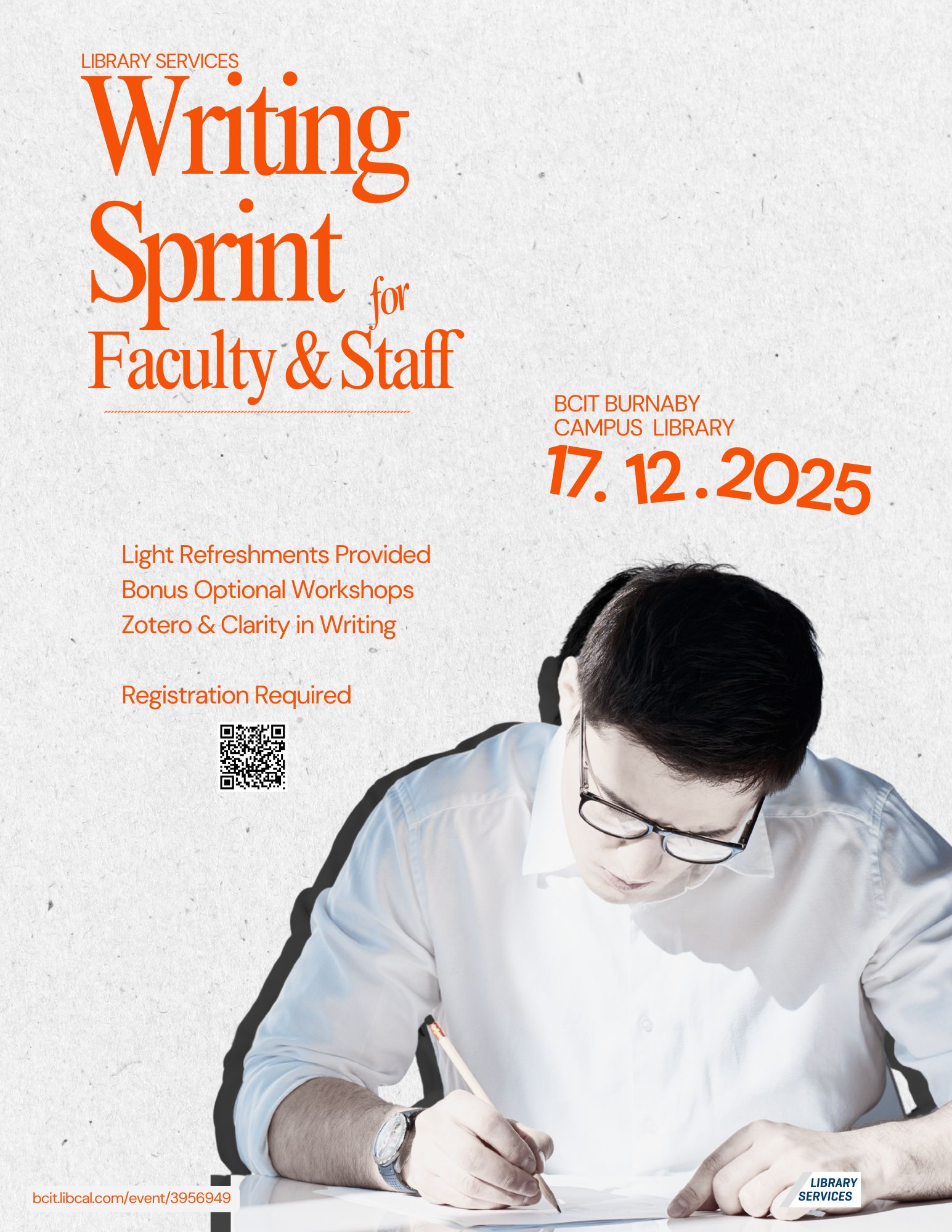 writing sprint for faculty and staff from 9:00am - 4:00pm on December 17 