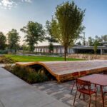 Landscape of Tall Timber Student Housing Courtyard at sunset