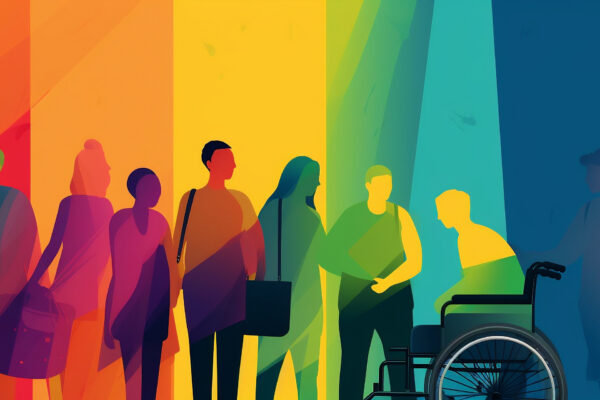 image showing the diversity of students using multiple colours, genders and physical abilities